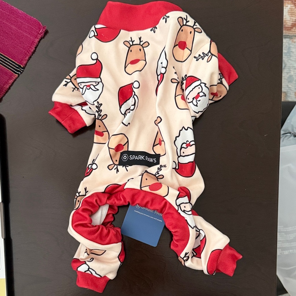 Spark Paws Festive Dog Pajama - Santa and Rudolph -Medium